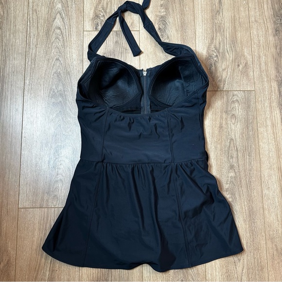 ShapeFx One Piece Halter Swimsuit Womens size 16 skirt swim dress, black belted - Picture 11 of 11